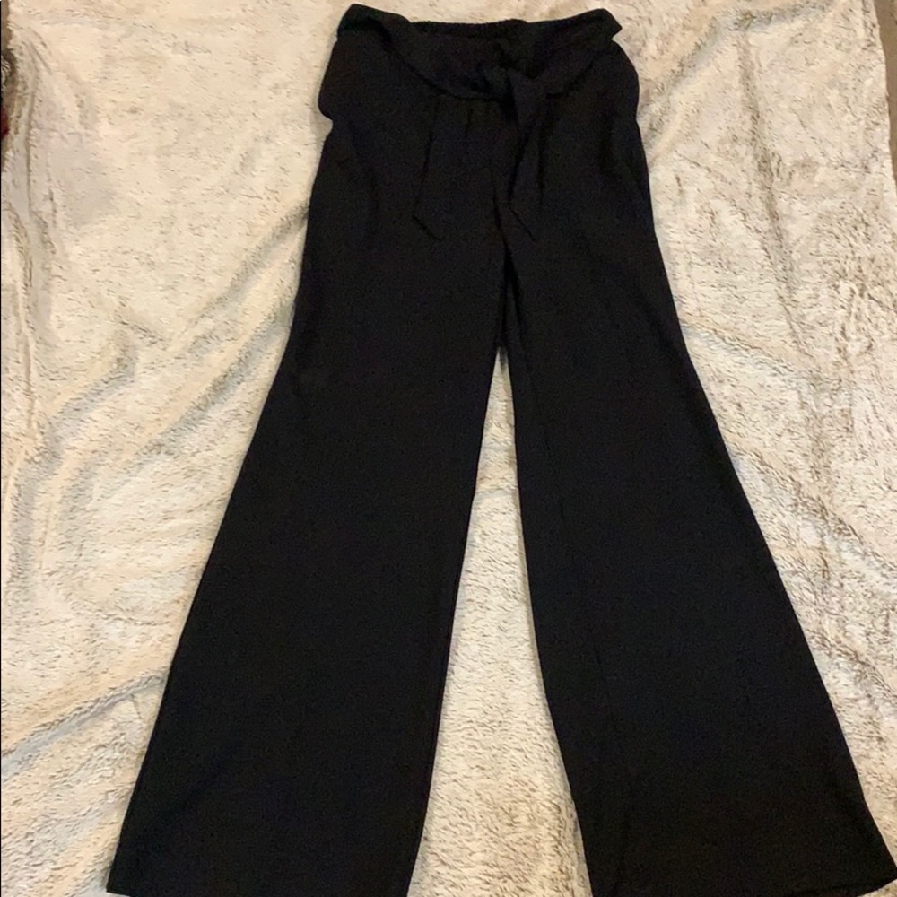 Black high waisted trousers with front tie
